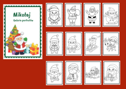 MIKOŁAJKI – Boże Narodzenie - Galeria portretów - kolorowanka - kolorowanki – biblioteka – świetlica – przedszkole – 24 wersje