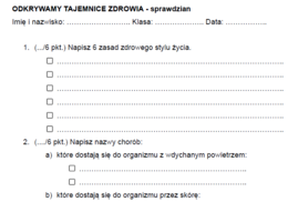Odkrywamy tajemnice zdrowia - sprawdzian