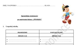Sprawdzian po omówieniu lektury "Pinokio"