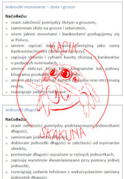 MATEMATYKA KL.4: NaCoBeZu (Zeszyt OK) – gotowe wklejki do zeszytu z możliwością zaznaczania przez uczniów poziomu zrozumienia danego zagadnienia