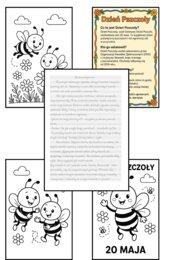 🐝 Miodowe tajemnice – kaligrafia na Dzień Pszczoły (7 stron) 🌼 Opowiadanie do pisania po śladzie + kolorowanki + edukacyjna wklejka