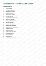 GADY W POLSCE I NA ŚWIECIE - krzyżówka - karta pracy (biologia, klasa 6)