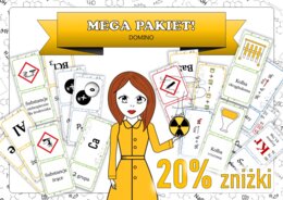 Klasa 7. Chemia. Gra dydaktyczna. Domino na każdą okazję od Pani Atomówki. MEGA PAKIET! MOC powtórki.