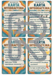 Karty integracyjne – zestaw 20 sztuk (73 pytania) (łamacz lodów)- TUS, rewalidacja, zajęcia rozwijające kompetencje emocjonalno-społeczne, godzina wychowawcza, psycholog, pedagog, terapia