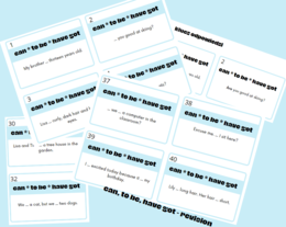 Karty ćwiczące użycie czasowników: to be, have got, can - speaking/grammar