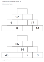 Matematyczne piramidy - doskonalenie dodawania w zakresie 100