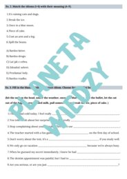 Najpopularniejsze angielskie idiomy – Karta pracy dla uczniów, Ćwiczenia zwrotów - język angielski, (poziom A2, szkoła podstawowa), PDF do druku