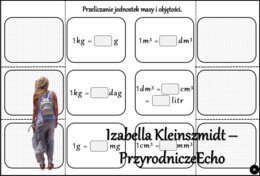 Notatka okienkowa/stacja zadaniowe/notatka/notatka graficzna/karta pracy/sketchnotka „Gęstość substancji”, „Przeliczanie jednostek masy i objętości” w pdf. Chemia 7, dział „Substancje”. Materiał wykonany na podstawie podręcznika z wydawnictwa MAC – nowoś