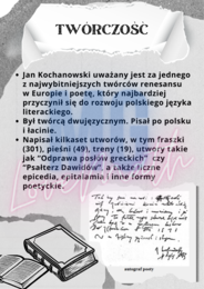 Narodowe czytanie 2025 - Jan Kochanowski - plakat, napisy, twórczość poety, dyplom, zakładki do książek