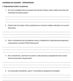 Kamienie na szaniec - kartkówka