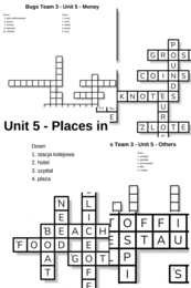 Bugs Team 3 – Unit 5 – krzyżówki – Places in Town/Money/Other