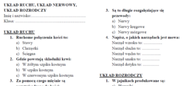 Układ ruchu, układ nerwowy, układ rozrodczy-sprawdzian