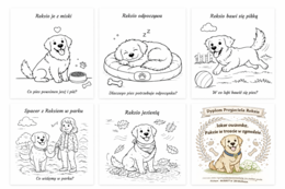 Kolorowanka: Reksio w domu i w ogrodzie