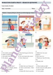 🌞WAKACYJNE REAKCJE JĘZYKOWE🌞- KARTA PRACY – SUMMER HOLIDAY - KLASY 4-8 SZKOŁY PODSTAWOWEJ- PRZYKŁADOWE DIALOGI NA WAKACJACH, NA LOTNISKU, W RESTAURACJI ITP., PYTANIA I SLOWNICTWO POTRZEBNE W PODRÓŻY, BUDOWANIE WŁASNYCH DIALOGÓW+ ODPOWIEDZI