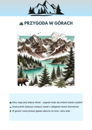 Kolorowe plakaty. Różne ekosystemy. Las, Jezioro, Góry, Łąka, Morze.