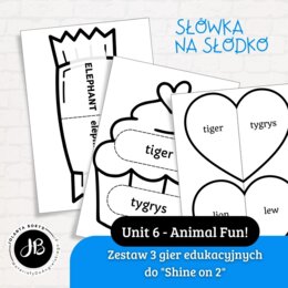 Słówka Na Słodko - Zestaw 3 gier edukacyjnych do nauki słownictwa z "Shine on 2" - Unit 6 Animal Fun!