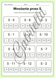 Tabliczka mnożenia - karty pracy, mnożenie przez 2,3,4 oraz 5.