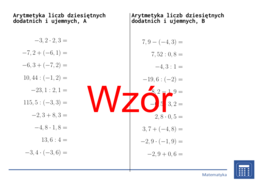 Arytmetyka liczb dziesiętnych dodatnich i ujemnych | matematyka | 26 kolumn