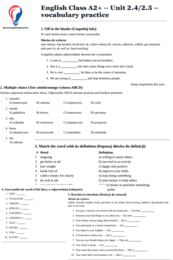 English Class A2+ – Unit 2.4_2.5 – vocabulary practice