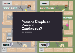 Gra planszowa PRESENT SIMPLE or PRESENT CONTINUOUS w dwóch wersjach kolorystycznych