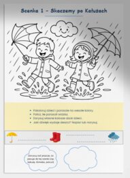 Karty pracy z kolorowaniem scenek z deszczową pogodą