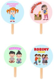 Tabliczki dla nauczyciela, lizaki informacyjne dla dzieci