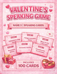 Valentine’s Day – NAME 3 / 5 SECONDS ESL SPEAKING GAME | Gra mówienia po angielsku (100 kart, A2-B2, Walentynki)