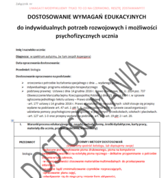 Gotowe dostosowania dla klasy 7 z biologii, dla ucznia w spektrum