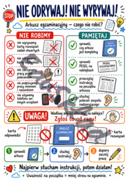 Egzamin ósmoklasisty 2026 – sketchnotki na gazetkę ścienną | 8 kolorowych plansz PNG