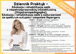 Dziennik Praktyk Edukacja i rehabilitacja osób z niepełnosprawnością intelektualną (Oligofrenopedagogika) Edukacja i rehabilitacja osób z zaburzeniami ze spektrum autyzmu i zespołem Aspergera