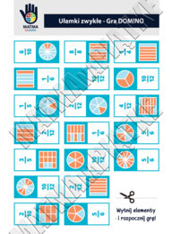 Ułamki zwykłe - GRA DOMINO - Szkoła Podstawowa - Klasa 4 / 5 / 6 / 7 /8 - Klasa Czwarta / Piąta / Szósta / Siódma / Ósma- Ułamek zwykły jako część całości - Karta pracy o ułamkach zwykłych - Powtórzenie ułamków - Wycinanka z ułamkami zwykłymi - Wizualiza