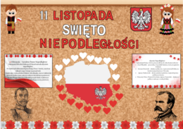 Gazetka na 11 listopada| Święto Niepodległości | Duży napis w formacie A4| 2 plansze informacyjne| duży plakat Józefa Piłsudskiego gratis!