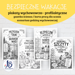 Bezpieczne wakacje – godzina wychowawcza: scenariusz, 31 plakatów i kolorowanek, karta pracy, bezpieczeństwo – klasy 4–6