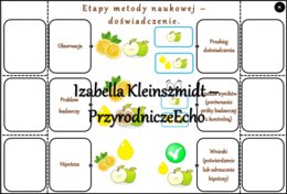 Notatka okienkowa/stacja zadaniowe/notatka interaktywna/notatka graficzna/karta pracy/sketchnotka „Metoda naukowa”, „Doświadczenie”, „Jak sok z cytryny wpływa na ciemnienie jabłka?”, „Jak poznawać przyrodę?” w pdf. Przyroda 4, dział „Poznajemy warsztat p