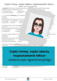 Części mowy, części zdania, rozpoznawanie lektur - zadania typu egzaminacyjnego E8