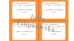 Be going to/ Pytania/ Karty do mówienia/ Mówienie/ Speaking/ Konwersacje/ Klasy 4-8/ Klasy 4-6/ Klasy 6-8/ SP/ Warm-up/ Rozgrzewka/ Speaking cards/ Gramatyka/ Grammar/ Speaking cards grammar/ Grammar cards/ E8