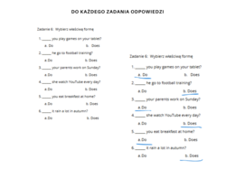 Gramatyka angielski klasa 4: Czas teraźniejszy Present Simple - ćwiczenia, karty pracy Zdania twierdzące, przeczenia, pytania i krótkie odpowiedzii