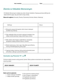 Ziemia w Układzie Słonecznym. Karta pracy