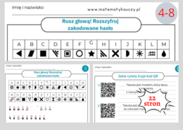 RUSZ GŁOWĄ! SZYFROWANIE, KODOWANIE dla każdego / KARTY PRACY kl.4 – kl. 8 PDF / 15 cytatów + ROZWIĄZANIA