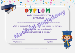 Dyplom ukończenia przedszkole dla chłopca i dziewczynki osobno