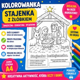 Kolorowanka. Stajenka z żłóbkiem