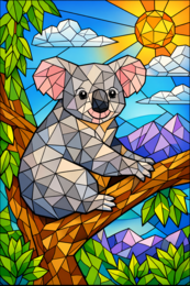 Darmowa kolorowanka geometryczna (low-poly/witraż/mozaika) - koala do druku
