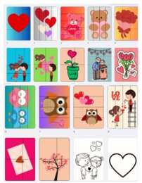 Walentynki - puzzle kolorowanki