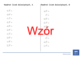 Kwadrat liczb dziesiętnych | matematyka | 26 kolumn
