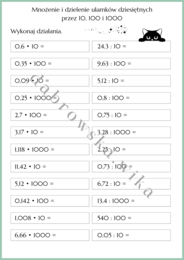 Mnożenie i dzielenie ułamków dziesiętnych przez 10, 100 i 1000
