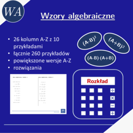Wzory algebraiczne, rozkład | matematyka, algebra | 26 kolumn