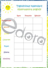 Przedszkole. Tygodniowy kalendarz obserwatora pogody z naklejkami