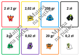 Zapis cen za pomocą ułamków dziesiętnych/Gra matematyczna Piotruś/Karty do gry