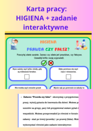 HIGIENA - karta pracy + zadanie interaktywne