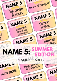 NAME 5 – SUMMER EDITION - 60 kart – speaking cards – angielski – mówienie – gra językowa – słownictwo – A1-B1 – egzamin ósmoklasisty – matura ustna